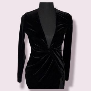 Black Sparkly Dress with Plunging Neckline Cleavage